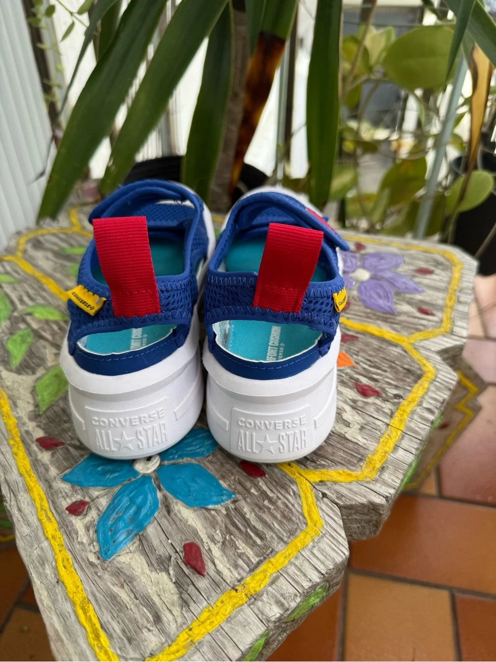 Converse Kids Blue Mesh Sneakers with Red and Yellow Accents